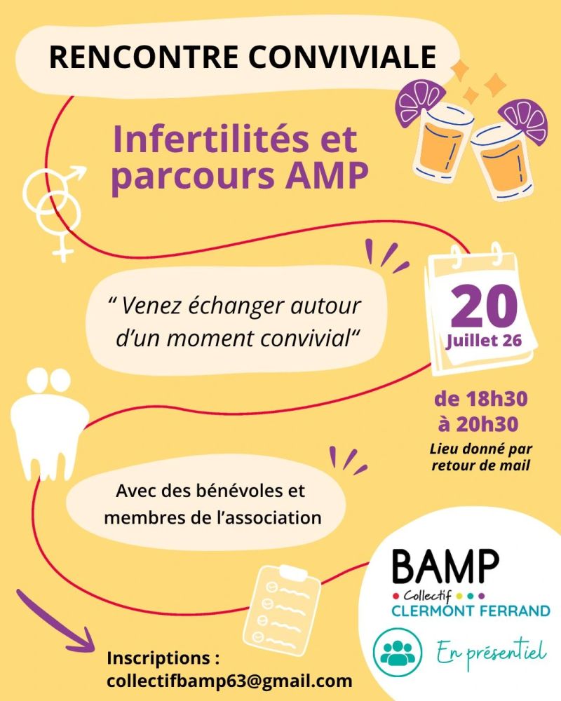 Rencontre conviviale autour de l’infertilité et des parcours AMP 🧡
Un moment pour échanger, partager son expérience, écouter et se sentir compris(e) dans une ambiance chaleureuse et bienveillante
Venez comme vous êtes !
🌿 Rdv le 20 Juillet à 18h30
In