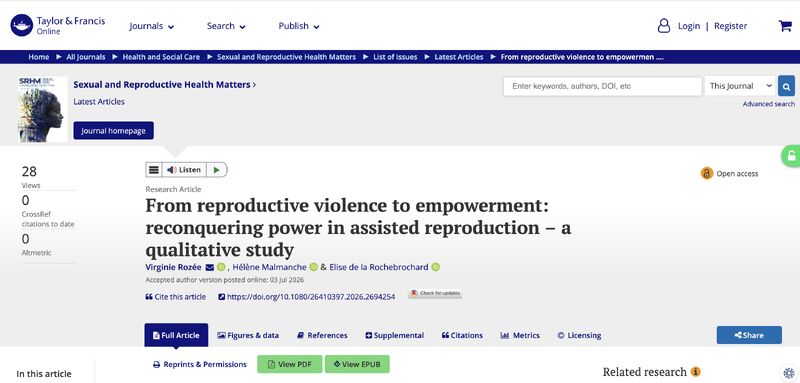 New publication 🎉 | Open access
I'm thrilled to share that our article "From reproductive violence to empowerment: reconquering power in assisted reproduction – a qualitative study" has just been published in Sexual and Reproductive Health Matters, c