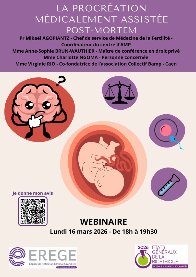 C'est ce soir!
Venez donner votre avis sur la PMA Post-mortem après avoir été éclairé par nos invités!
Connectez-vous à notre webinaire avec le lien du post ci-dessous.
Donnez votre avis : https://lnkd.in/eEEtJvH4
EREGE Espace de Réflexion Ethique Gr
